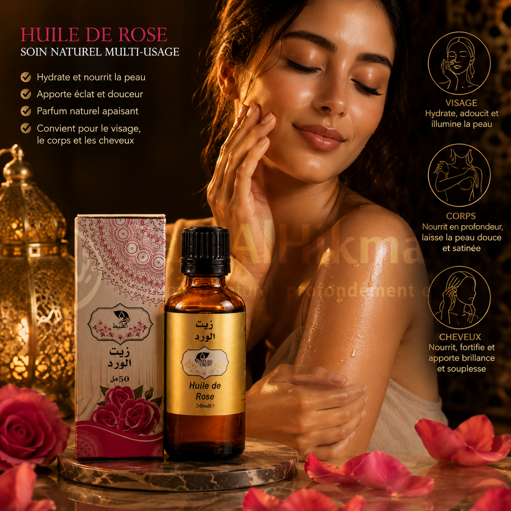 Huile de Rose Naturelle - Nature Drop (50 ml) - زيت الورد الطبيعي - قطر الطبيعة (50 مل)
