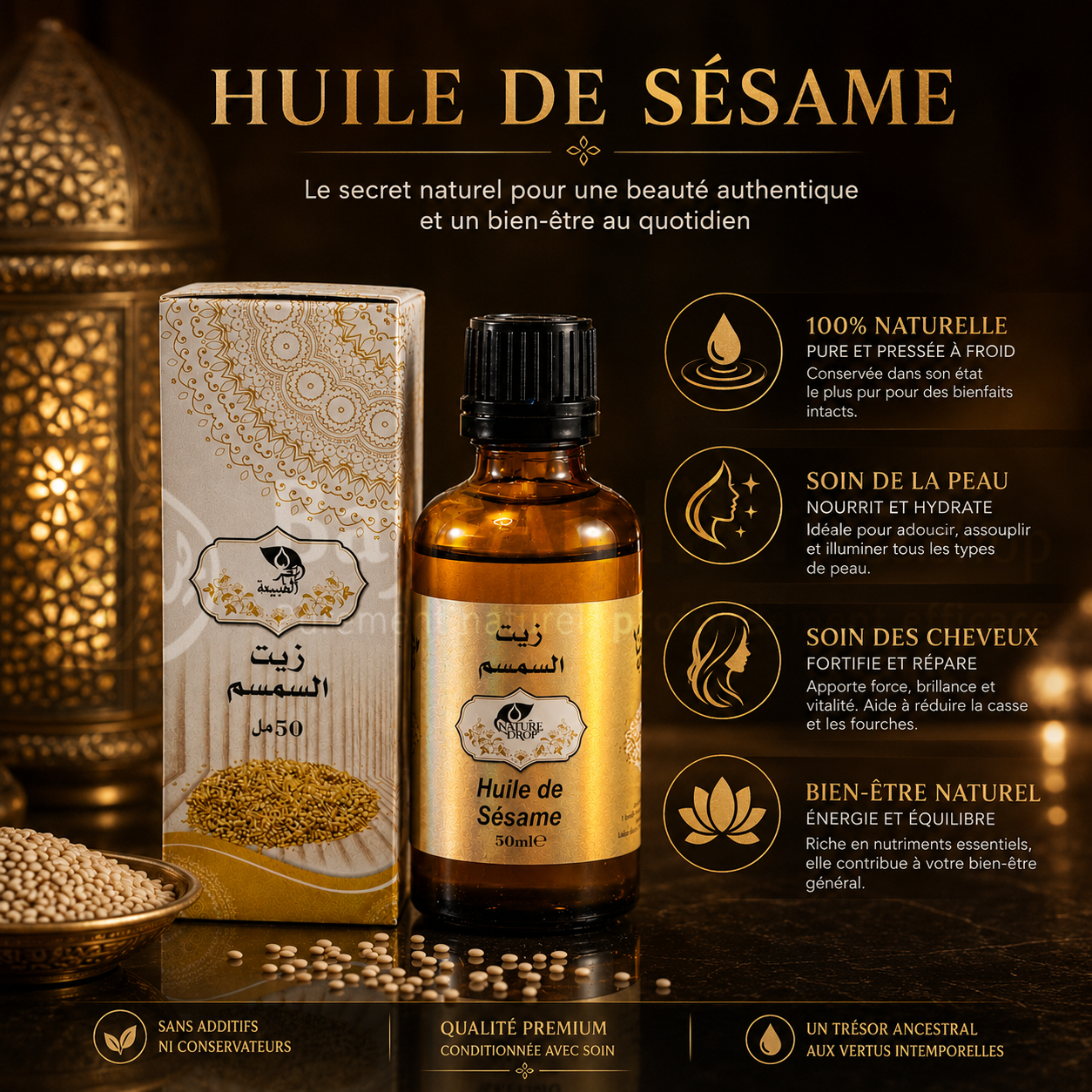 Huile de Sésame 100% Naturelle - Nature Drop (50 ml) - زيت السمسم الطبيعي 100% - قطر الطبيعة (50 مل)