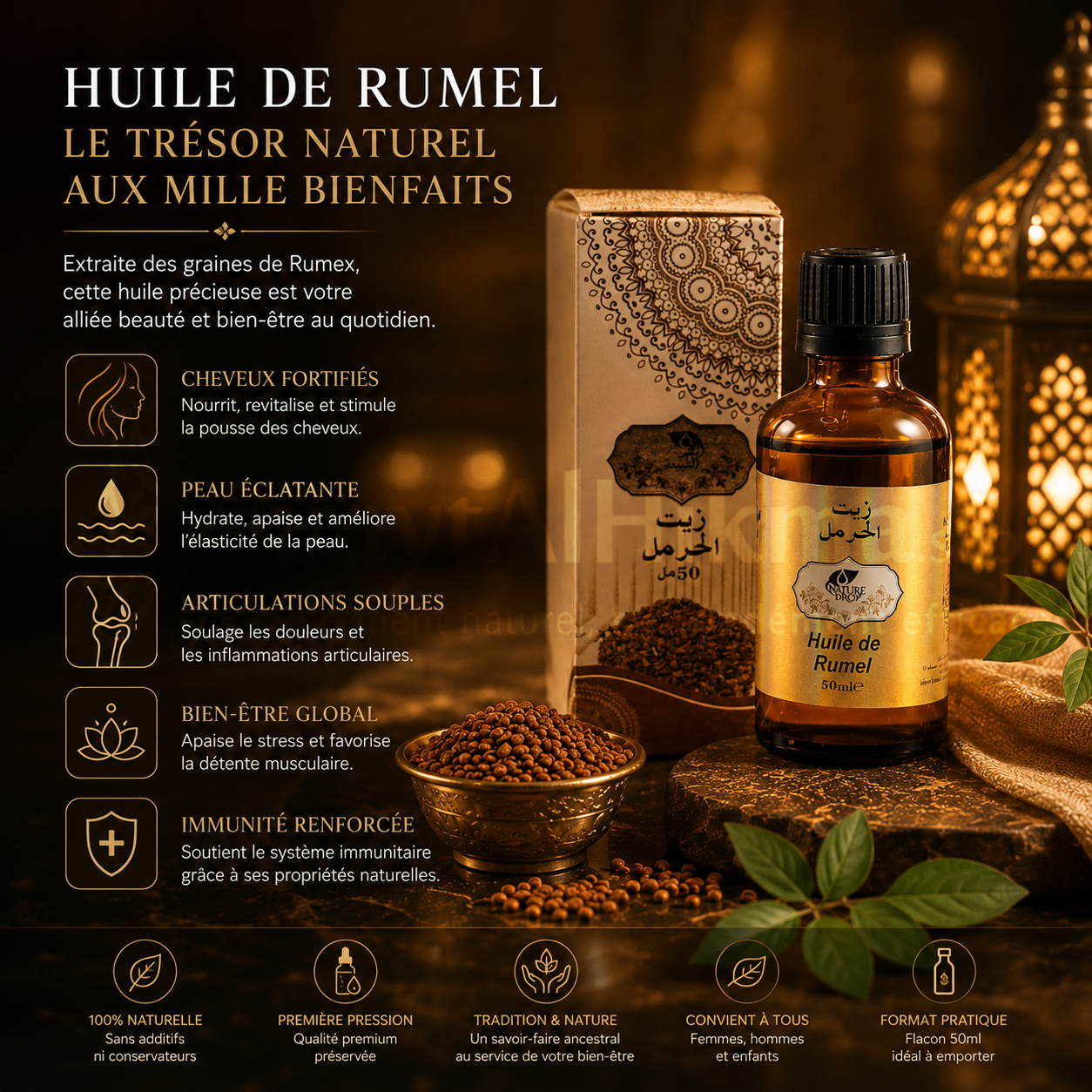 Huile de Harmal (Rumel) 100% Naturelle - Nature Drop - 50ml - زيت الحرمل الطبيعي 100% - قطرة الطبيعة - 50 مل