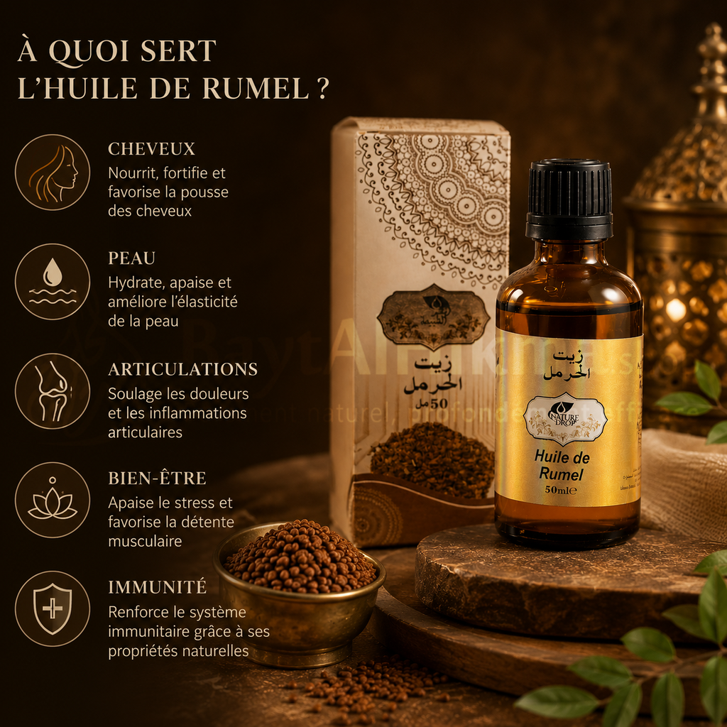 Huile de Harmal (Rumel) 100% Naturelle - Nature Drop - 50ml - زيت الحرمل الطبيعي 100% - قطرة الطبيعة - 50 مل
