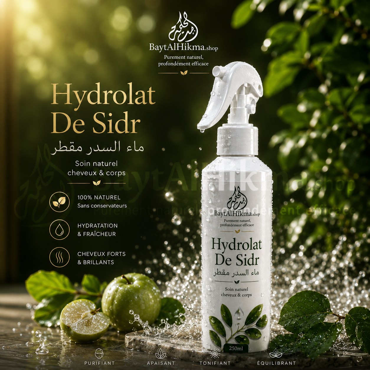 Hydrolat de Sidr (Jujubier) - Soin Naturel Cheveux & Corps | 250ml - Bayt Al Hikma - ماء السدر المقطر - عناية طبيعية للشعر والجسم | 250 مل - بيت الحكمة