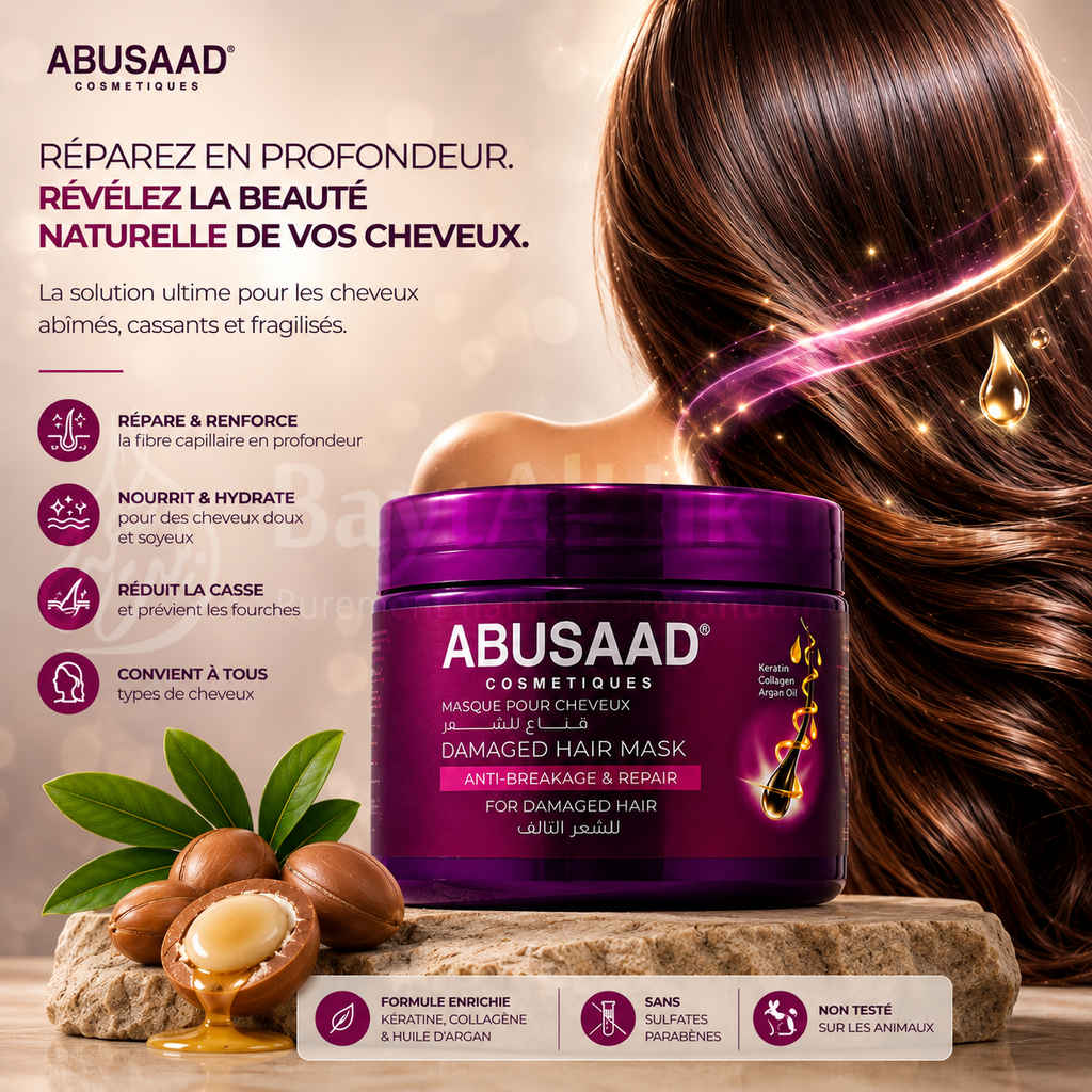 Masque Capillaire ABUSAAD Active Kiratin Straight - Anti-Frisottis (400ml) - قناع للشعر أبو سعد أكتيف كيراتين ستريت - حماية ضد التجعد (400 مل)