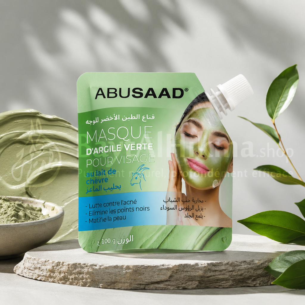 Masque d'Argile Verte au Lait de Chèvre - ABUSAAD (100g) - قناع الطين الأخضر بحليب الماعز - أبوسعد