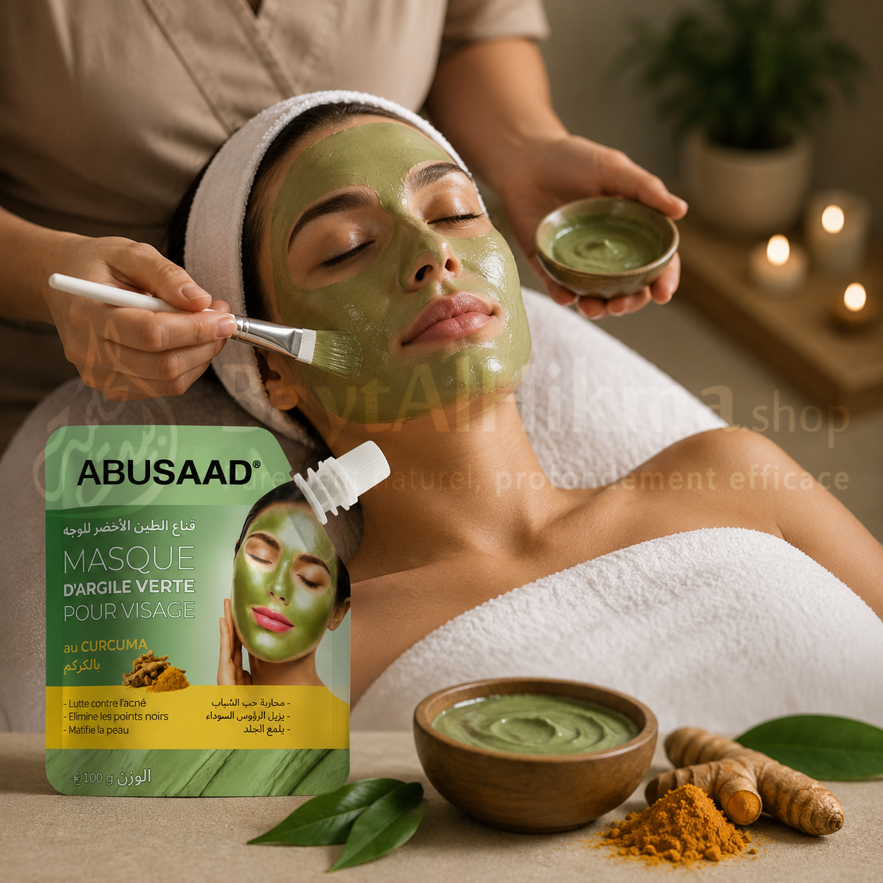 Masque d'Argile Verte pour Visage au Curcuma - ABUSAAD (100g) - قناع الطين الأخضر للوجه بالكركم من أبو سعد