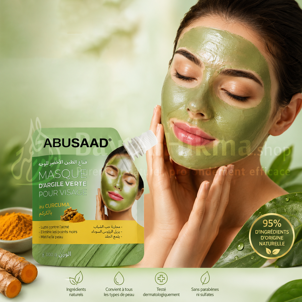 Masque d'Argile Verte pour Visage au Curcuma - ABUSAAD (100g) - قناع الطين الأخضر للوجه بالكركم من أبو سعد