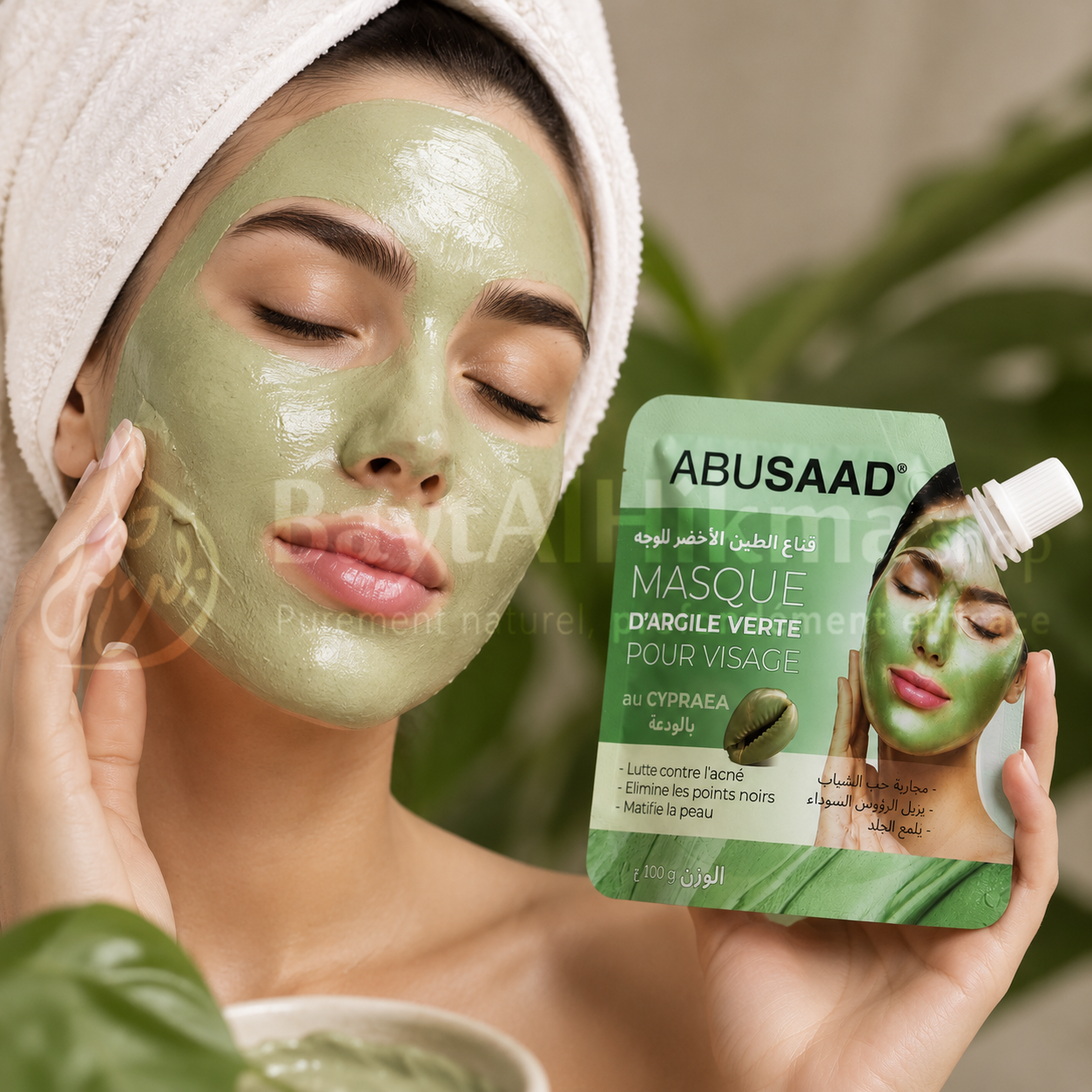 Masque d'Argile Verte pour Visage au Cypraea (Poudre de Cauri) - ABUSAAD (100g) - قناع الطين الأخضر للوجه بالودعة - أبو سعد (100 غ)