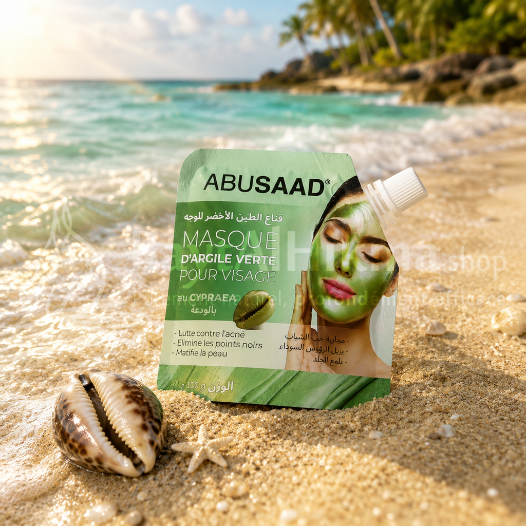 Masque d'Argile Verte pour Visage au Cypraea (Poudre de Cauri) - ABUSAAD (100g) - قناع الطين الأخضر للوجه بالودعة - أبو سعد (100 غ)