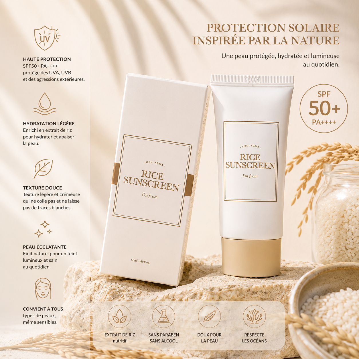 Crème Solaire au Riz "I'm From" - Séoul, Corée (50ml)- واقي شمس بالأرز "I'm From" - سيول، كوريا (50 مل)